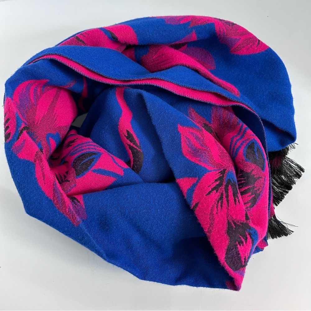 Pink/cobalt blue reversible wood blend scarf 24” x 72” long